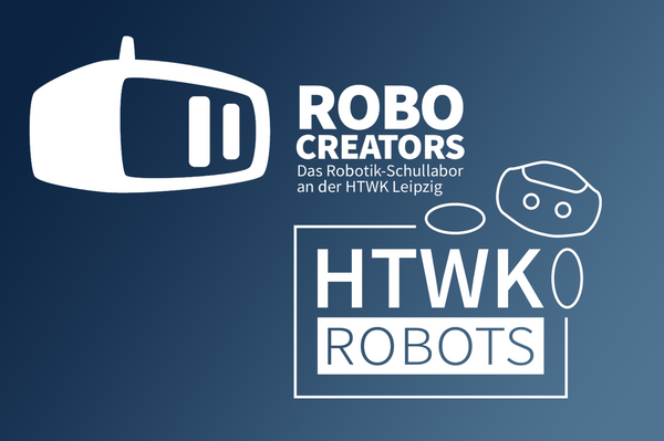 Logos der Robocreators und HTWK Robots auf blauem Hintergrund