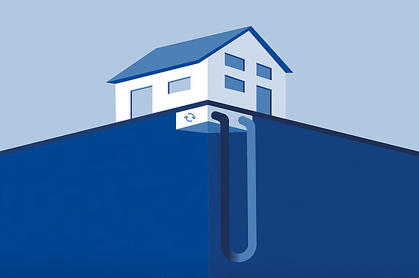 blaue Grafik mit Haus